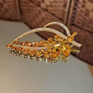 Vintage ORA Orange Crystal and Rhinestone Booch
